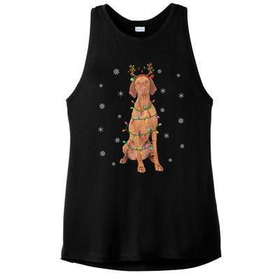 Vizsla Dog Xmas Lighting Reindeer Hat Vizsla Christmas Gift Ladies PosiCharge Tri-Blend Wicking Tank