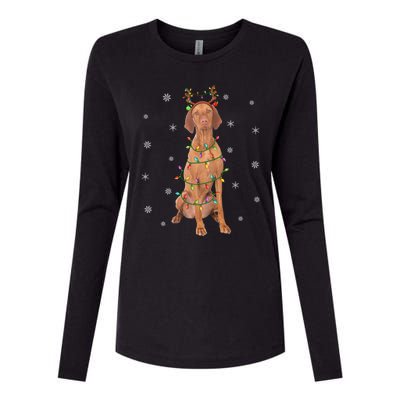 Vizsla Dog Xmas Lighting Reindeer Hat Vizsla Christmas Gift Womens Cotton Relaxed Long Sleeve T-Shirt