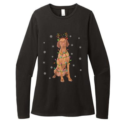 Vizsla Dog Xmas Lighting Reindeer Hat Vizsla Christmas Gift Womens CVC Long Sleeve Shirt