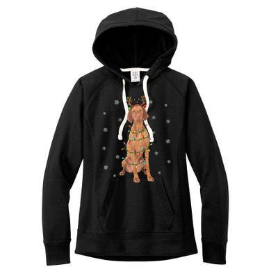 Vizsla Dog Xmas Lighting Reindeer Hat Vizsla Christmas Gift Women's Fleece Hoodie