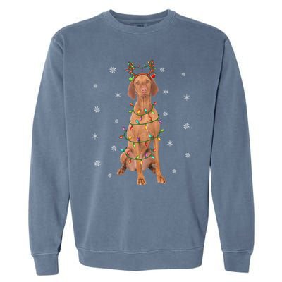 Vizsla Dog Xmas Lighting Reindeer Hat Vizsla Christmas Gift Garment-Dyed Sweatshirt