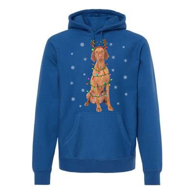 Vizsla Dog Xmas Lighting Reindeer Hat Vizsla Christmas Gift Premium Hoodie