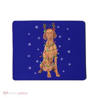 Vizsla Dog Xmas Lighting Reindeer Hat Vizsla Christmas Gift Mousepad