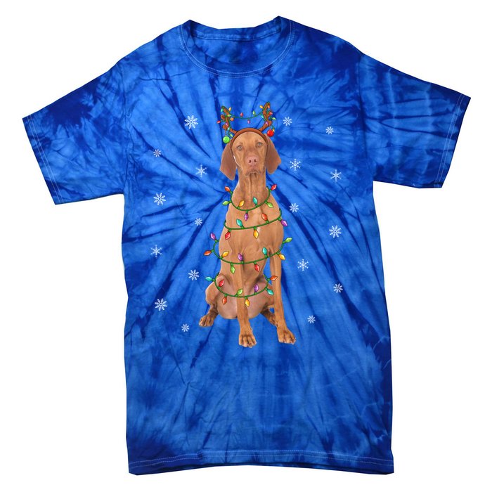 Vizsla Dog Xmas Lighting Reindeer Hat Vizsla Christmas Gift Tie-Dye T-Shirt