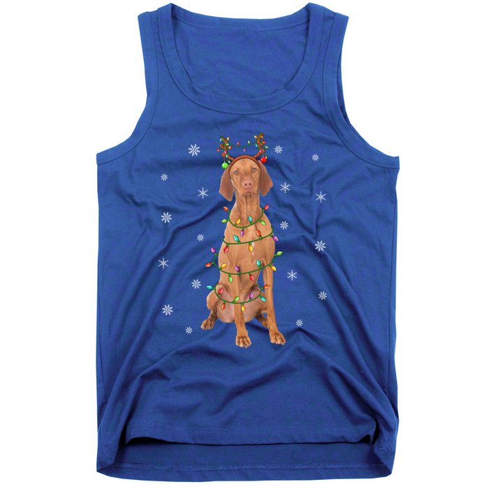 Vizsla Dog Xmas Lighting Reindeer Hat Vizsla Christmas Gift Tank Top