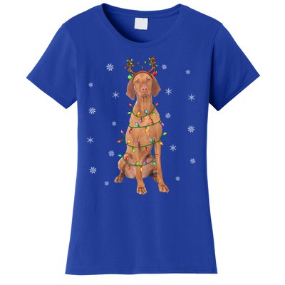 Vizsla Dog Xmas Lighting Reindeer Hat Vizsla Christmas Gift Women's T-Shirt