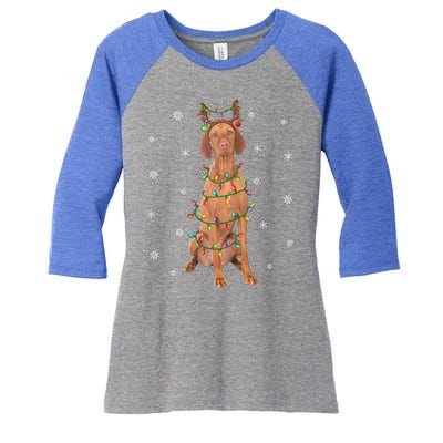 Vizsla Dog Xmas Lighting Reindeer Hat Vizsla Christmas Gift Women's Tri-Blend 3/4-Sleeve Raglan Shirt