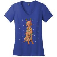 Vizsla Dog Xmas Lighting Reindeer Hat Vizsla Christmas Gift Women's V-Neck T-Shirt