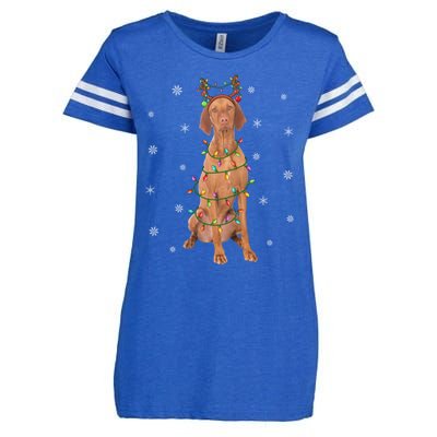 Vizsla Dog Xmas Lighting Reindeer Hat Vizsla Christmas Gift Enza Ladies Jersey Football T-Shirt