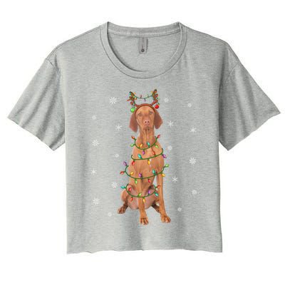 Vizsla Dog Xmas Lighting Reindeer Hat Vizsla Christmas Gift Women's Crop Top Tee