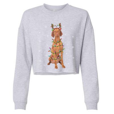 Vizsla Dog Xmas Lighting Reindeer Hat Vizsla Christmas Gift Cropped Pullover Crew