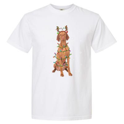 Vizsla Dog Xmas Lighting Reindeer Hat Vizsla Christmas Gift Garment-Dyed Heavyweight T-Shirt