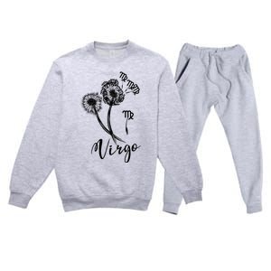 Virgo Dandelion Zodiac Sign Floral Horoscope Gift Premium Crewneck Sweatsuit Set