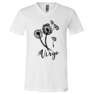 Virgo Dandelion Zodiac Sign Floral Horoscope Gift V-Neck T-Shirt