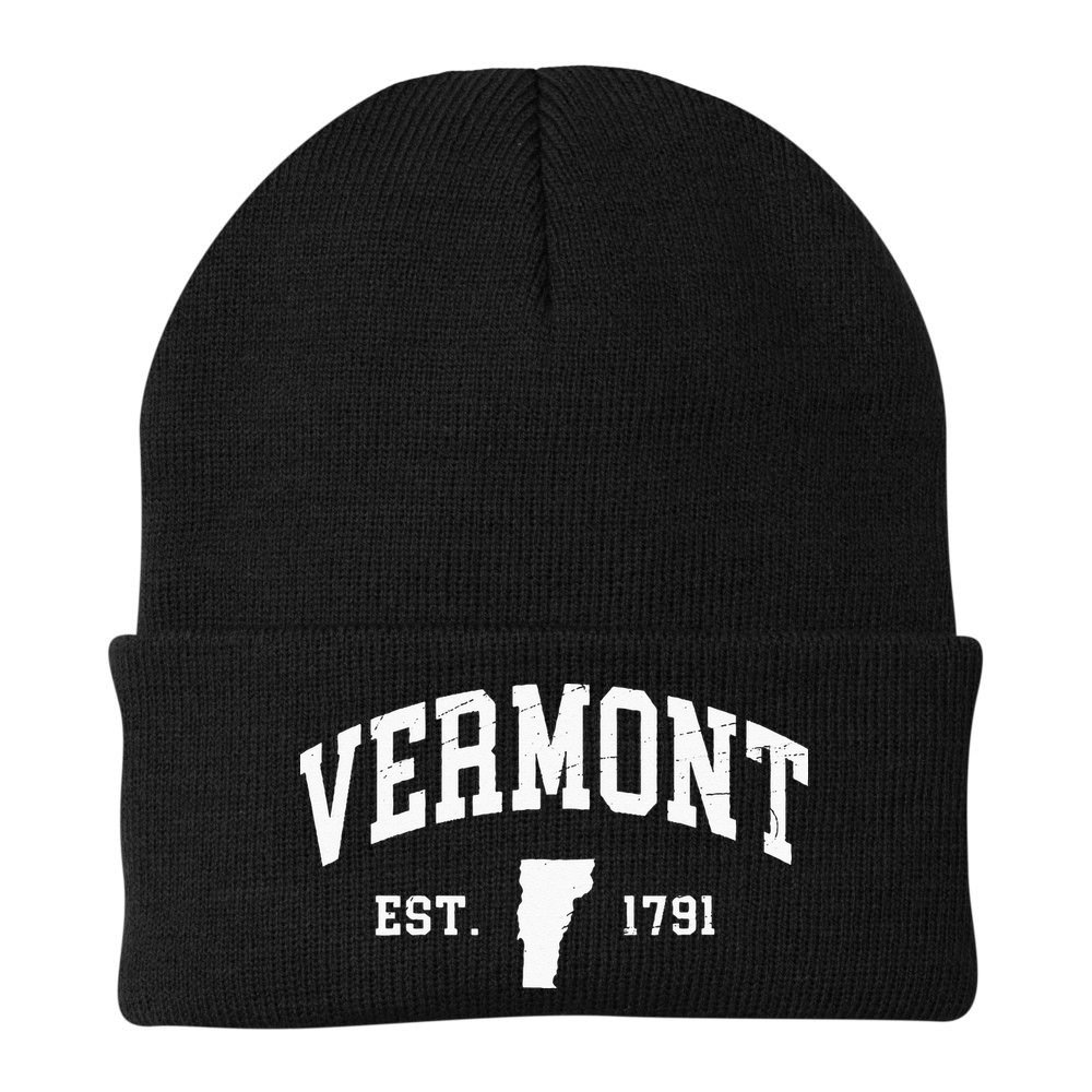 Vermont Est 1791 Distressed Worn Design Classic Beanie