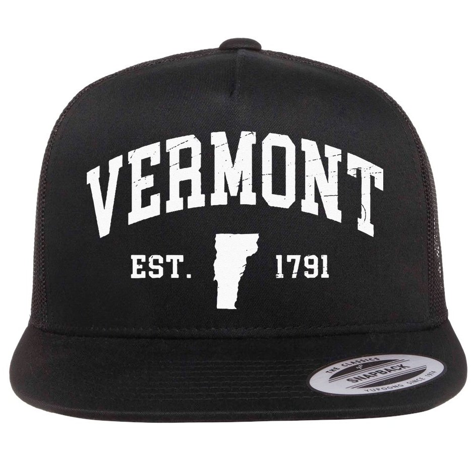 Vermont Est 1791 Distressed Worn Design Classic Flat Bill Trucker Hat