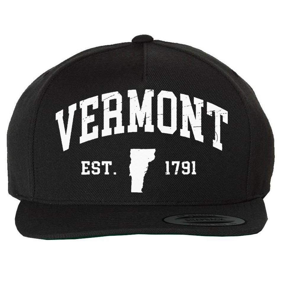 Vermont Est 1791 Distressed Worn Design Classic Wool Snapback Cap