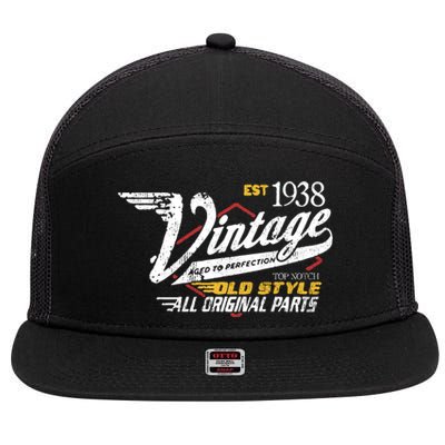 Vintage Est 1938 Top Notch Old Style Dad Gift 85th Birthday 7 Panel Mesh Trucker Snapback Hat