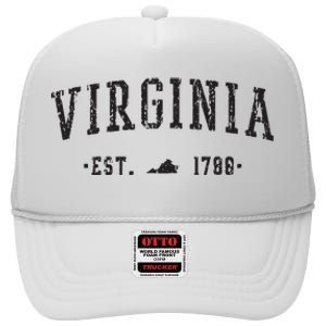 Virginia Est 1788 State Of Virginia Gift High Crown Mesh Back Trucker Hat