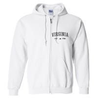 Virginia Est 1788 State Of Virginia Gift Full Zip Hoodie