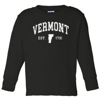 Vermont Est. 1791 Distressed Worn Design Classic Toddler Long Sleeve Shirt