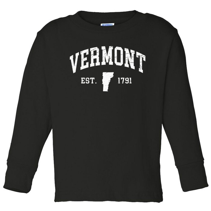 Vermont Est. 1791 Distressed Worn Design Classic Toddler Long Sleeve Shirt