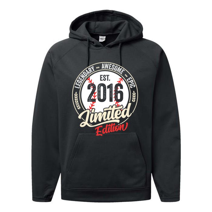 Vintage Est 2016 Limited Edition Birthday Baseball Player Performance Fleece Hoodie