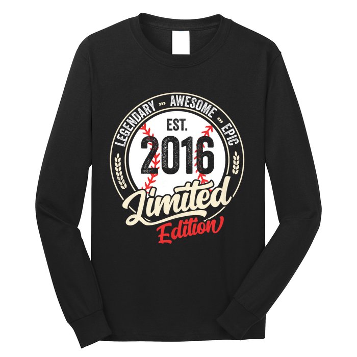 Vintage Est 2016 Limited Edition Birthday Baseball Player Long Sleeve Shirt