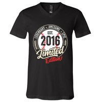 Vintage Est 2016 Limited Edition Birthday Baseball Player V-Neck T-Shirt