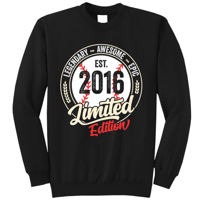 Vintage Est 2016 Limited Edition Birthday Baseball Player Tall Sweatshirt