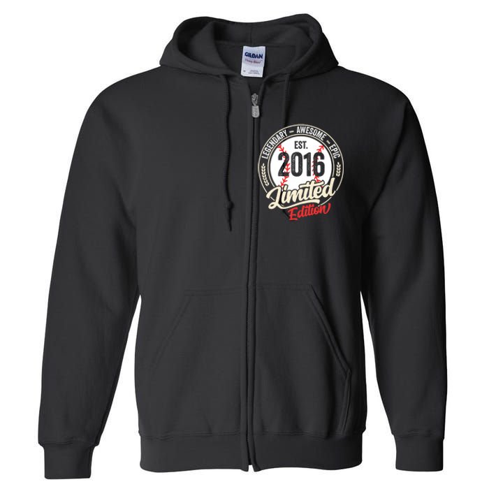 Vintage Est 2016 Limited Edition Birthday Baseball Player Full Zip Hoodie