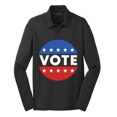 Vote Election 2024 Voter Vintage Button Silk Touch Performance Long Sleeve Polo