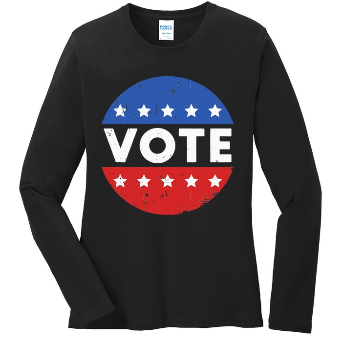 Vote Election 2024 Voter Vintage Button Ladies Long Sleeve Shirt