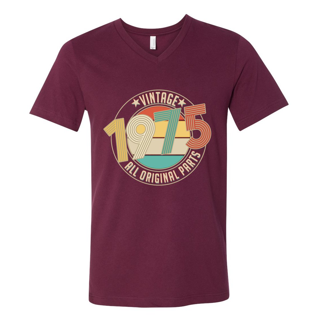 Vintage Emblem All Original Parts 1975 50th Birthday V-Neck T-Shirt