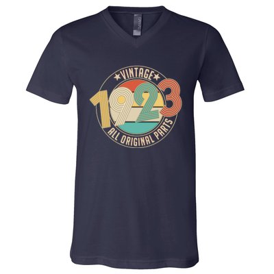 Vintage Emblem All Original Parts 1923 100th Birthday V-Neck T-Shirt