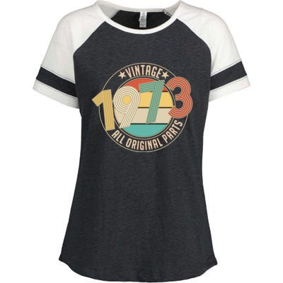 Vintage Emblem All Original Parts 1973 50th Birthday Enza Ladies Jersey Colorblock Tee