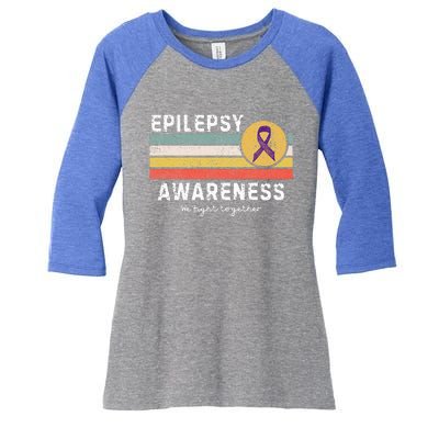 Vintage Epilepsy Awareness Women's Tri-Blend 3/4-Sleeve Raglan Shirt