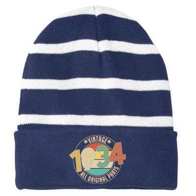 Vintage Emblem All Original Parts 1934 90th Birthday Striped Beanie with Solid Band