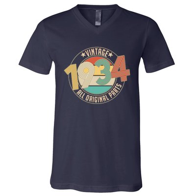 Vintage Emblem All Original Parts 1934 90th Birthday V-Neck T-Shirt