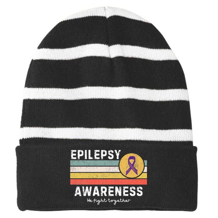 Vintage Epilepsy Awareness Striped Beanie with Solid Band