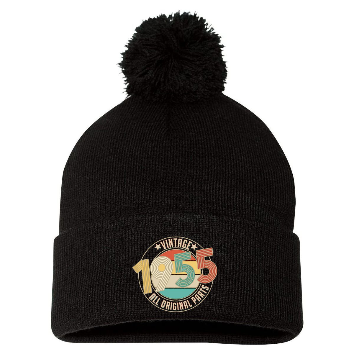 Vintage Emblem All Original Parts 1955 70th Birthday Pom Pom 12in Knit Beanie