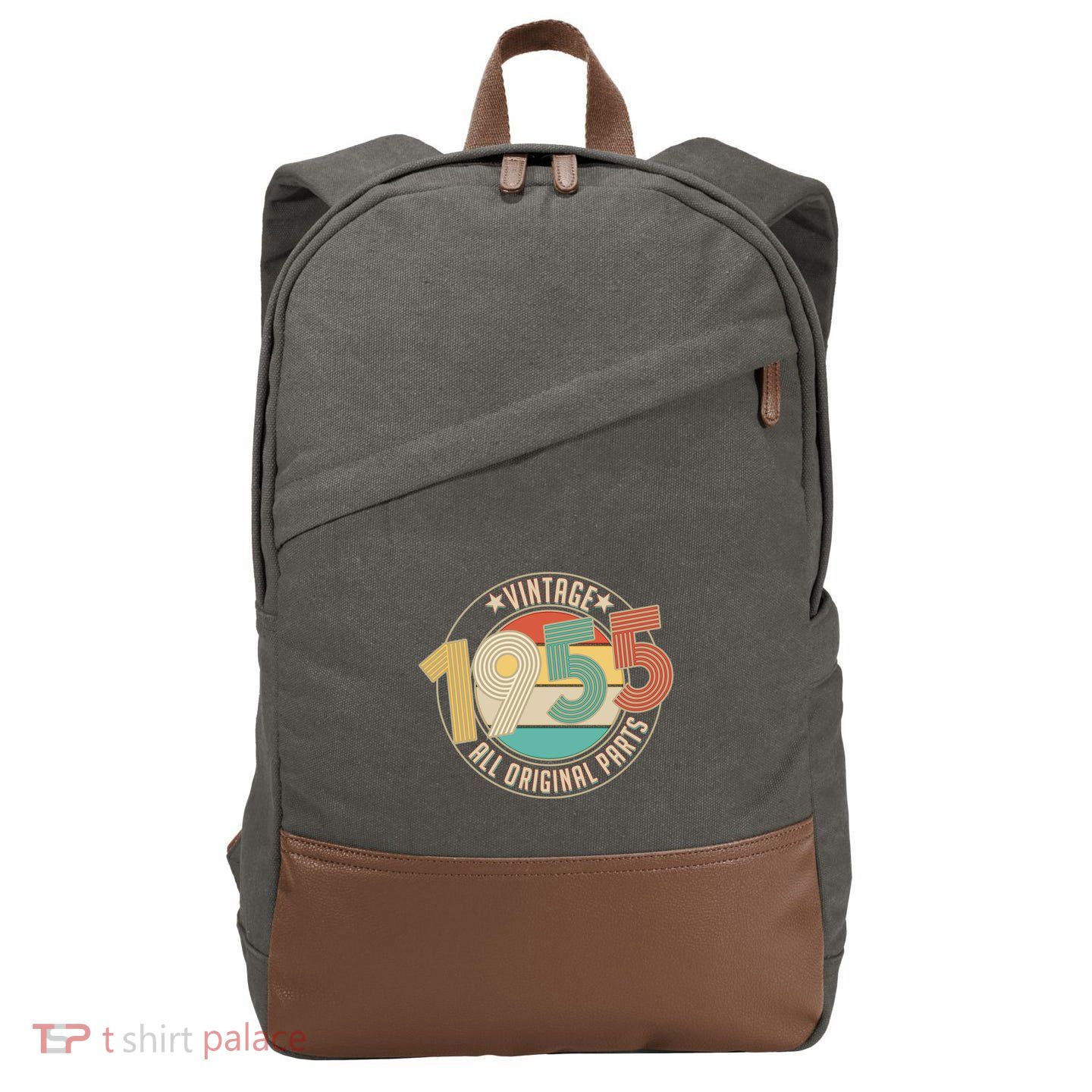 Vintage Emblem All Original Parts 1955 70th Birthday Cotton Canvas Backpack