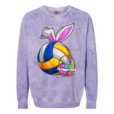 Volleyball Easter Bunny Ears Easter Eggs Hunting Basket Colorblast Crewneck Sweatshirt