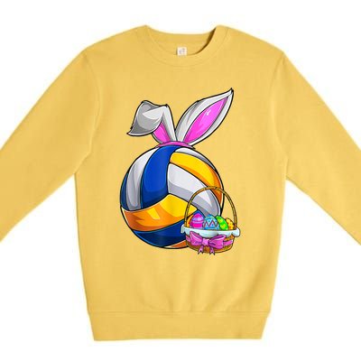 Volleyball Easter Bunny Ears Easter Eggs Hunting Basket Premium Crewneck Sweatshirt