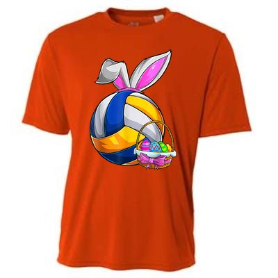 Volleyball Easter Bunny Ears Easter Eggs Hunting Basket Cooling Performance Crew T-Shirt