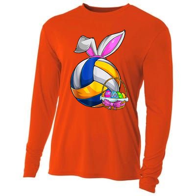 Volleyball Easter Bunny Ears Easter Eggs Hunting Basket Cooling Performance Long Sleeve Crew