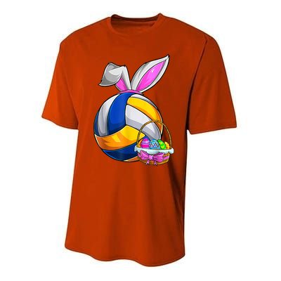 Volleyball Easter Bunny Ears Easter Eggs Hunting Basket Performance Sprint T-Shirt