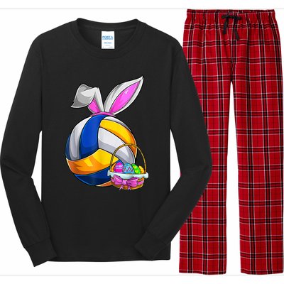 Volleyball Easter Bunny Ears Easter Eggs Hunting Basket Long Sleeve Pajama Set