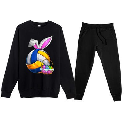 Volleyball Easter Bunny Ears Easter Eggs Hunting Basket Premium Crewneck Sweatsuit Set