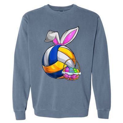 Volleyball Easter Bunny Ears Easter Eggs Hunting Basket Garment-Dyed Sweatshirt